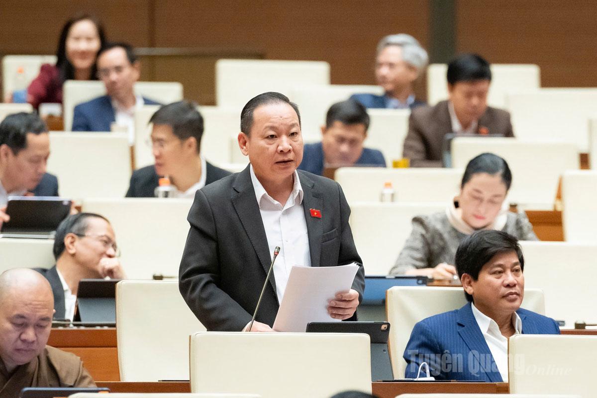 A delegada Trang A Duong discursa no debate.