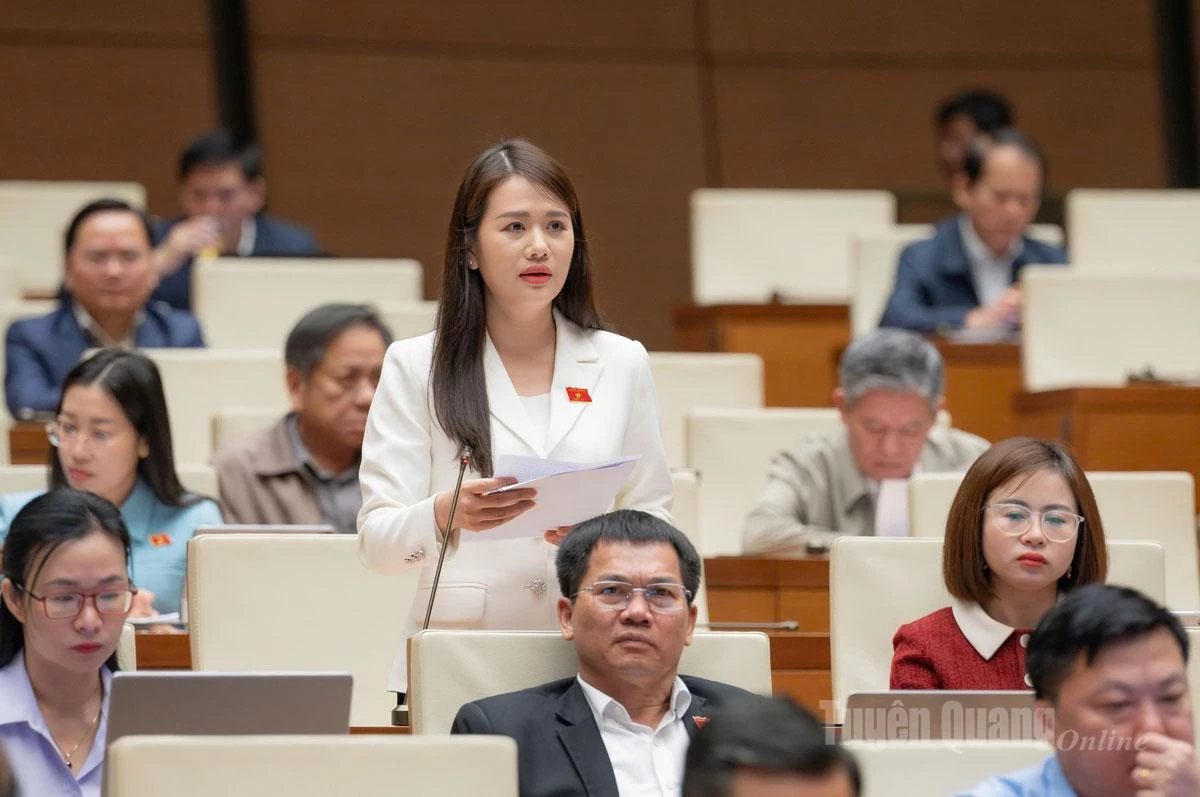 A delegada Vuong Thi Huong discursa durante a discussão.