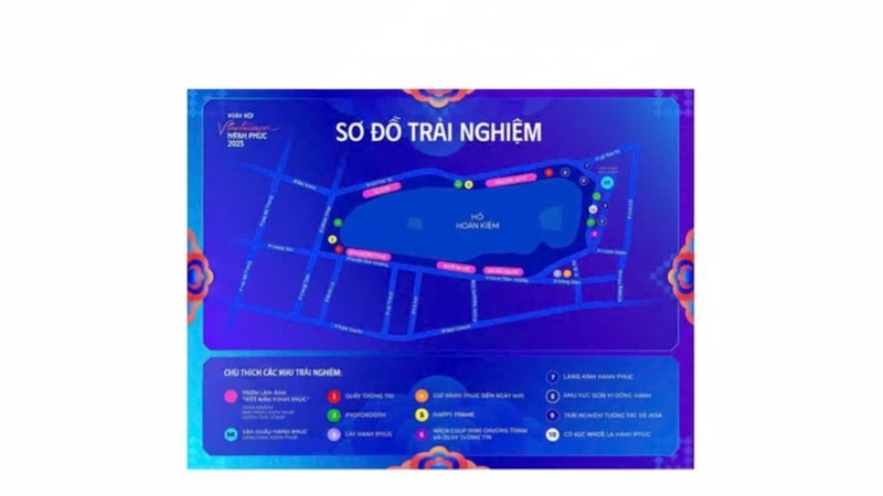 Diagram kegiatan Festival Vietnam Bahagia di area jalan setapak Danau Hoan Kiem.