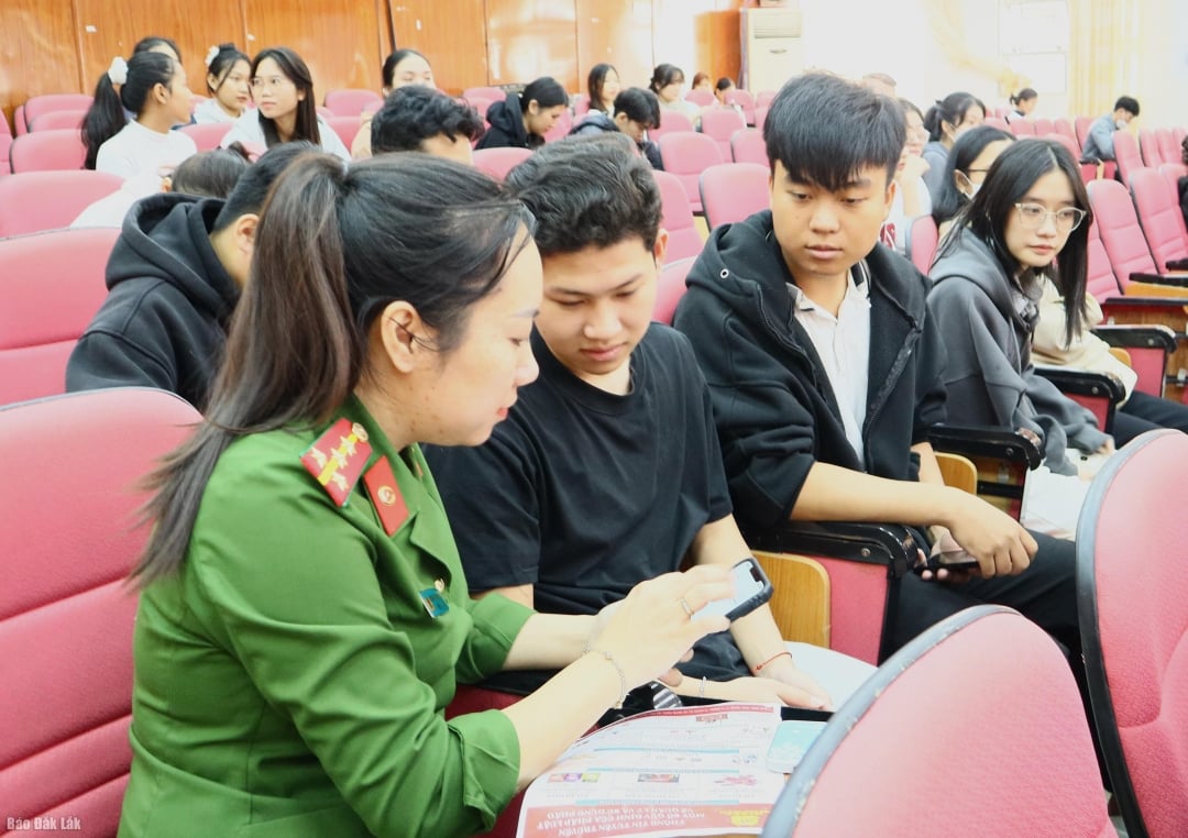 Police officers guide students