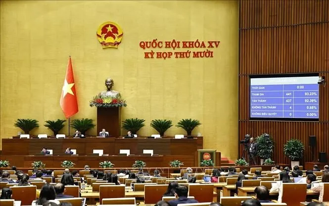 Quốc hội biểu quyết thông qua Luật sửa đổi, bổ sung một số điều của Luật Lý lịch tư pháp. Ảnh: Doãn Tấn/TTXVN