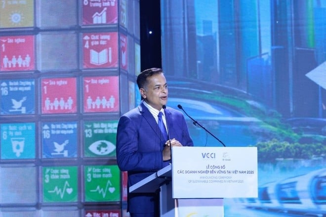 Herr Binu Jacob, generaldirektör för Nestlé Vietnam och medordförande för Vietnam Business Council for Sustainable Development (VBCSD), talade vid evenemanget. (Källa: Nestlé Vietnam)