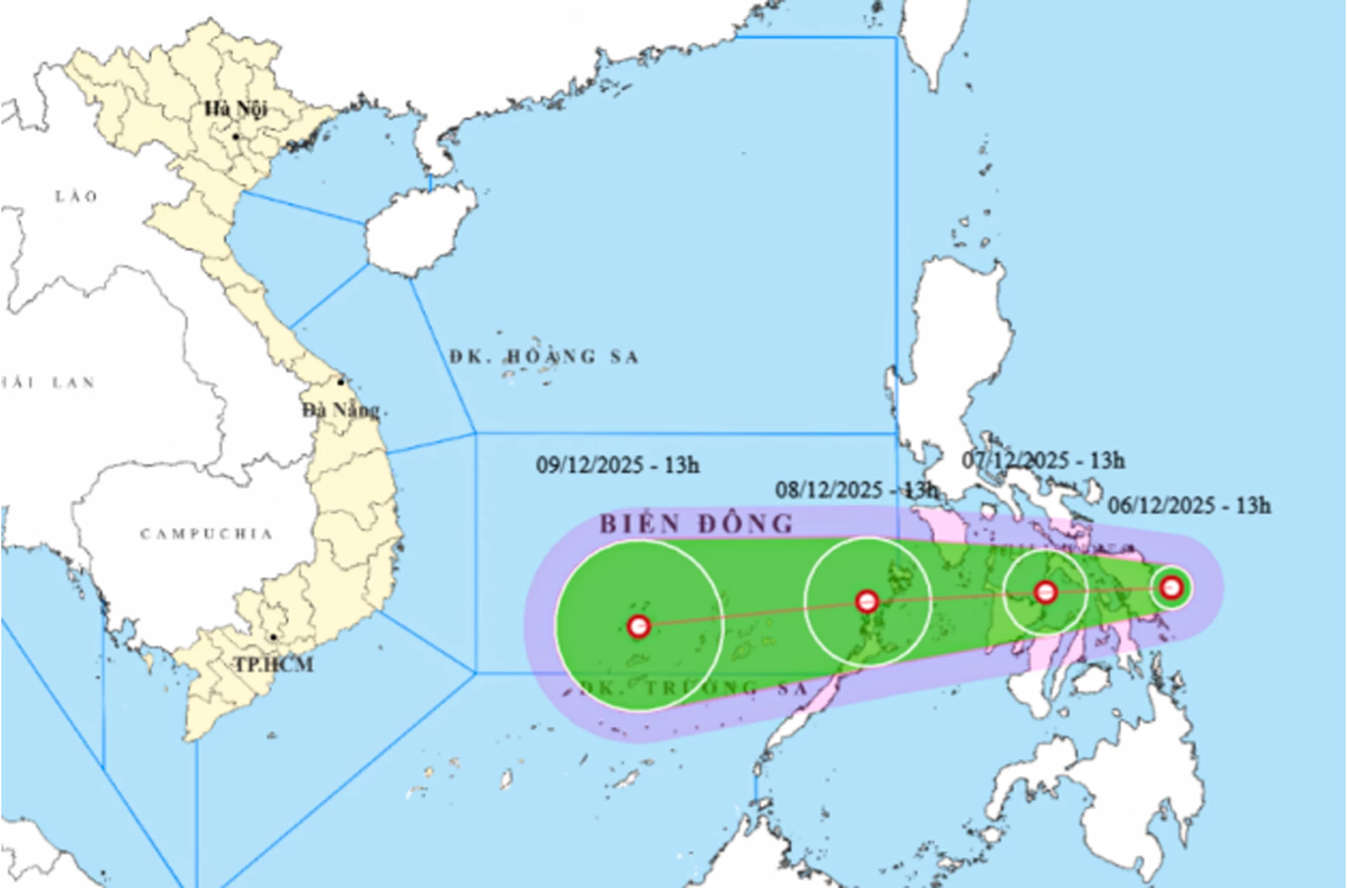 Plats och prognostisk riktning för tropiskt lågtryck.