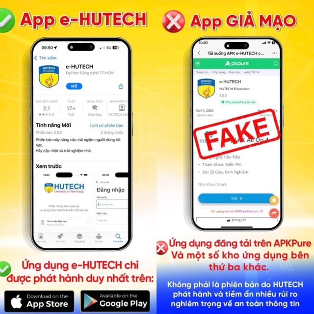 ມະຫາວິທະຍາໄລເຕັກໂນໂລຊີນະຄອນໂຮ່ຈິມິນເຕືອນກ່ຽວກັບແອັບພລິເຄຊັນປອມທີ່ມີມາລແວ - ຮູບທີ 1. Trường ĐH Công nghệ TP . HCM cảnh báo ứng dụng giả mạo chứa mã độc - Ảnh 1.