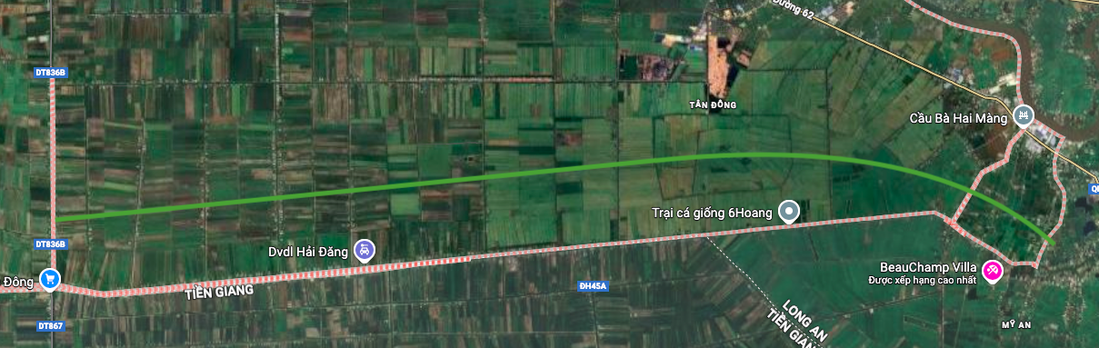 Diagram showing the direction of the parallel route of Highway 62 on satellite map.