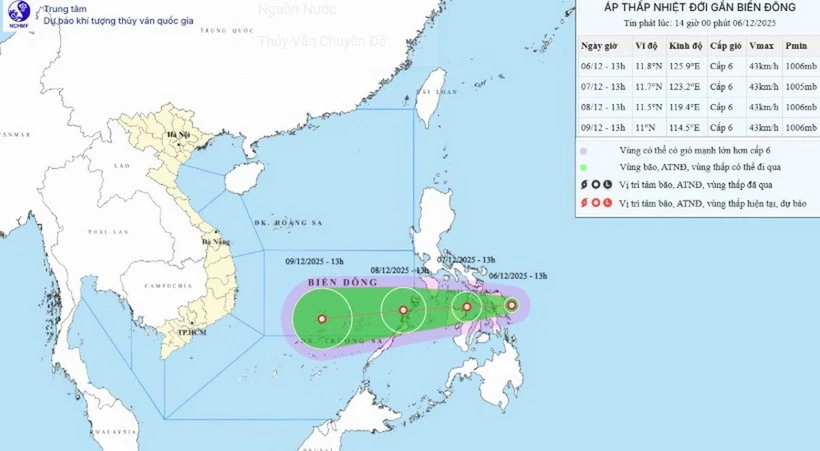 ภาพแสดงตำแหน่งและเส้นทางของพายุดีเปรสชันเขตร้อน (ที่มา: ศูนย์พยากรณ์อุทกวิทยาแห่งชาติ)