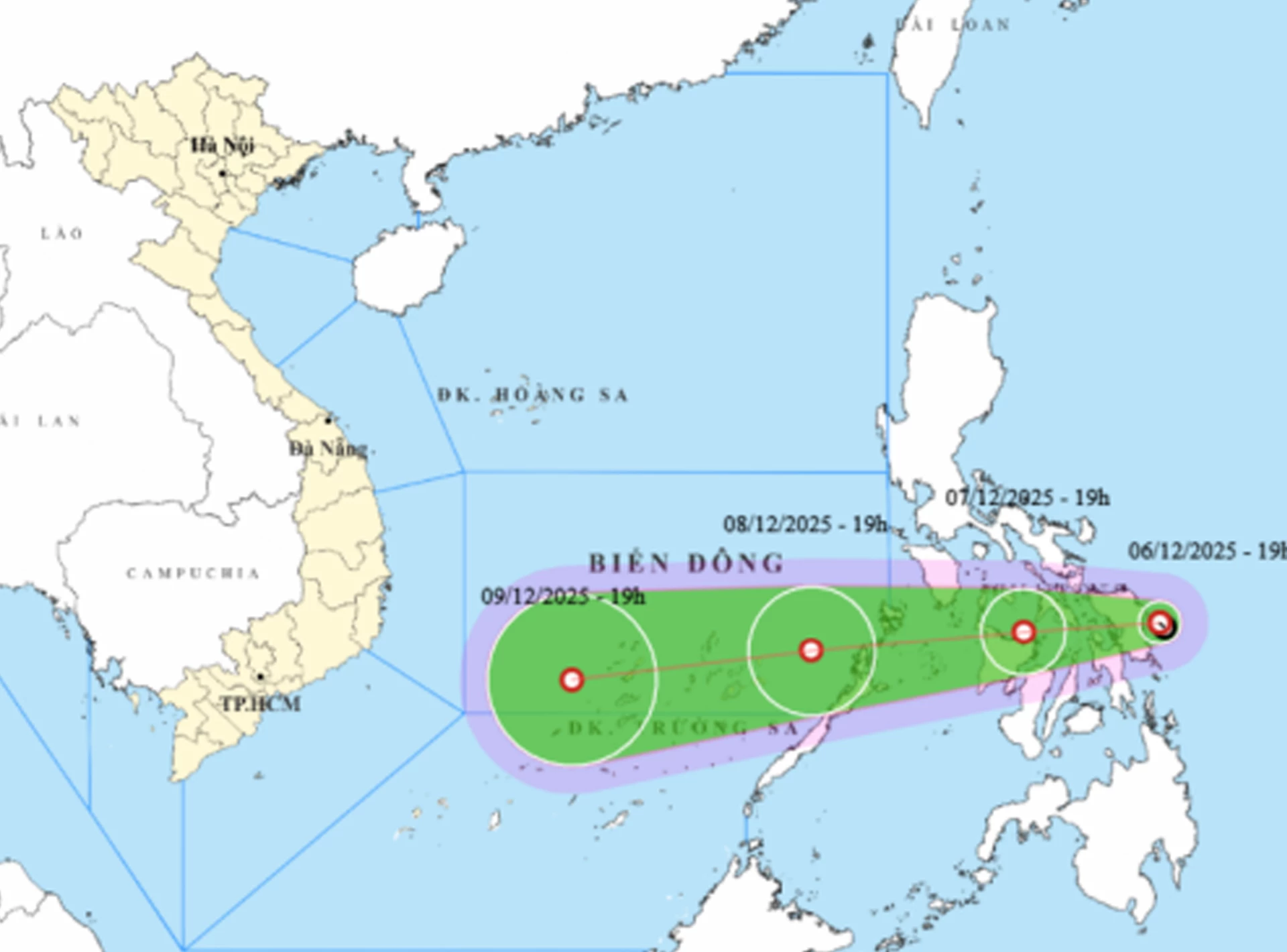 Locația și direcția prognozată a depresiunii tropicale.
