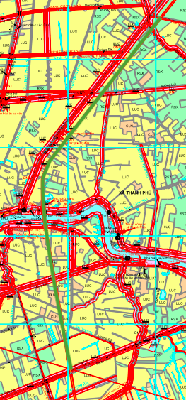 แผนที่วางแผนเส้นทางข้ามแม่น้ำ Vam Co Tay ในตำบล Thanh Phuoc