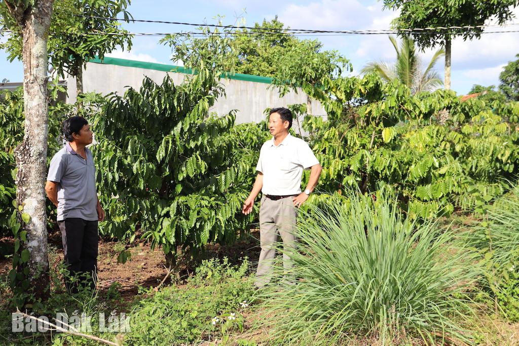 Encik Hien (muka depan kanan) bercakap dengan orang ramai tentang teknik penanaman kopi.