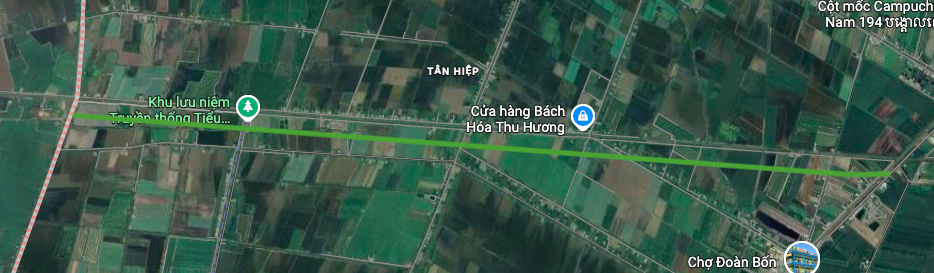 แผนที่แสดงตำแหน่งเส้นทางที่วางแผนจะเปิดในตำบลบิ่ญถั่นบน Google Map