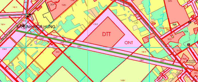 แผนผังการวางผังเส้นทางจะเปิดในตำบลบิ่ญถันตามผังการใช้ที่ดินของอำเภอดึ๊กเว้