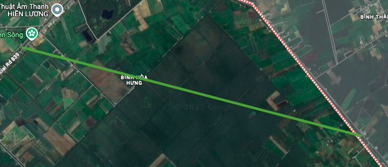 แผนที่แสดงตำแหน่งเส้นทางใหม่ที่ตัดกับถนนสายจังหวัด 839 บน Google Map