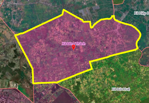 Geografisk karta över Dong Thanh kommun, Duc Hue-distriktet, Long An-provinsen.