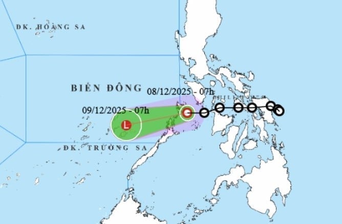 Se prevé que la depresión tropical se disipe en una zona de baja presión tras penetrar en el Mar del Este. Foto: NCHMF. Dự báo áp thấp nhiệt đới sẽ tan thành một vùng áp thấp sau khi vào Biển Đông. Ảnh: NCHMF.