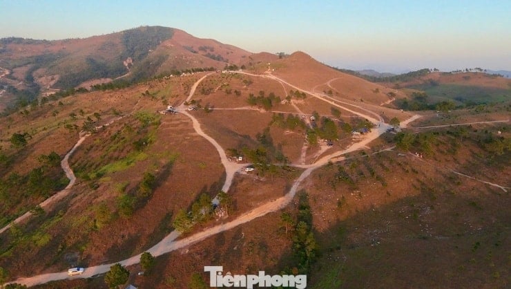Los turistas acuden en masa a acampar y registrarse en la colina cubierta de hierba y colores