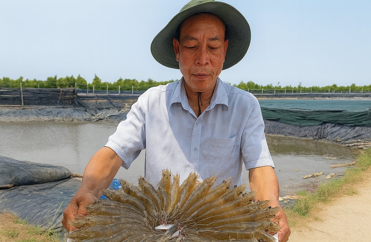 Nông dân vùng ven biển phấn khởi khi vụ tôm vừa trúng mùa, năng suất đạt cao. Ảnh: Hồ Thảo.