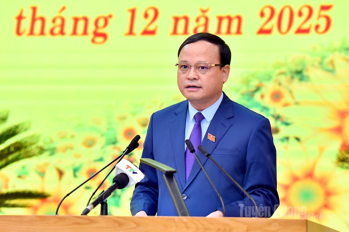 Kamerat Nguyen Manh Tuan, fast nestleder i den provinsielle folkekomiteen, presenterte rapporten om sosioøkonomisk utvikling i 2025 på møtet.