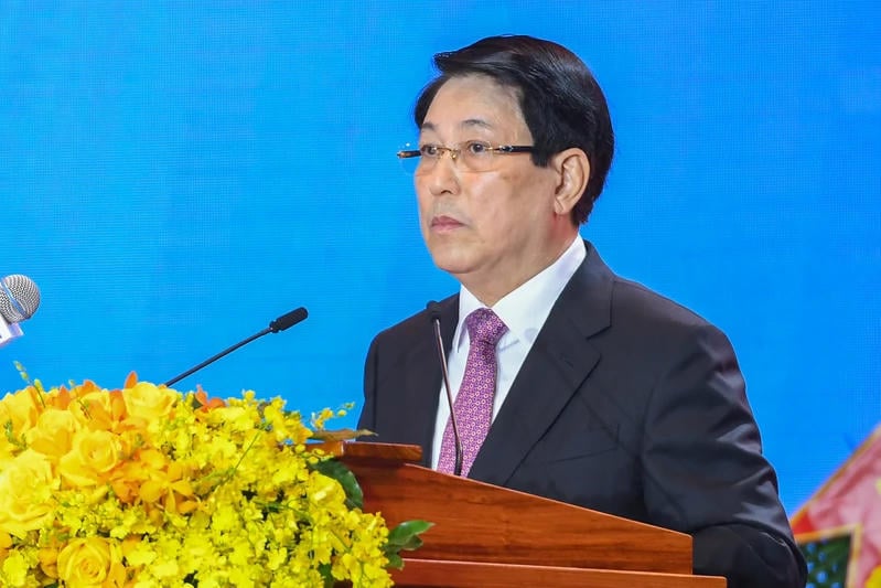 Prezident Luong Cuong promlouvá na ceremoniálu. Foto: Noviny vojenské zóny 7.