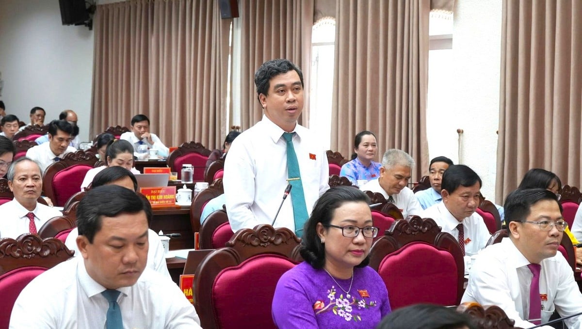 Delegaten Vu Thanh Hai talade vid det tredje mötet i det tionde provinsiella folkrådet.