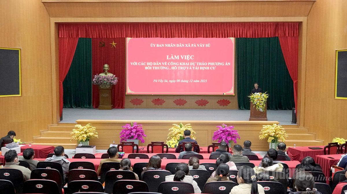 Trung tâm Phát triển quỹ đất tỉnh họp với các hộ dân trong vùng dự án ở Pà Vầy Sủ công khai dự thảo phương án bồi thường, hỗ trợ và tái định cư (đợt 2).