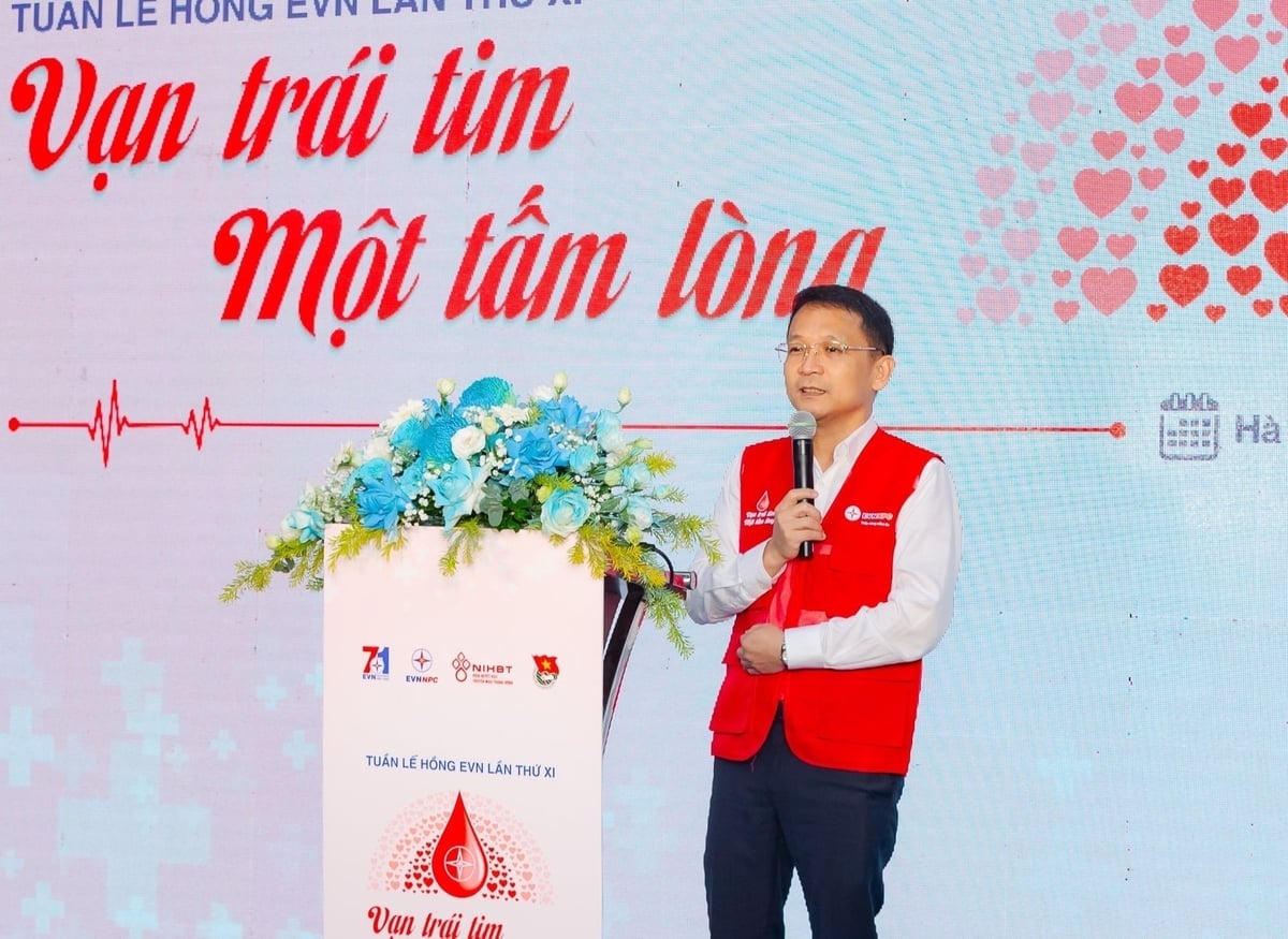 Visedirektør Ha Huy Tam taler på programmet. Foto: EVNNPC. Phó Tổng Giám đốc Hà Huy Tâm phát biểu tại chương trình. Ảnh: EVNNPC.