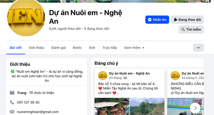 Người phụ trách dự án Nuôi em Nghệ An 