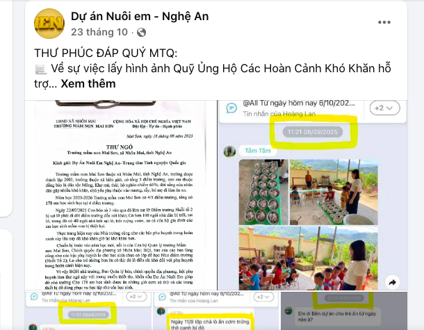 Người phụ trách dự án Nuôi em Nghệ An 