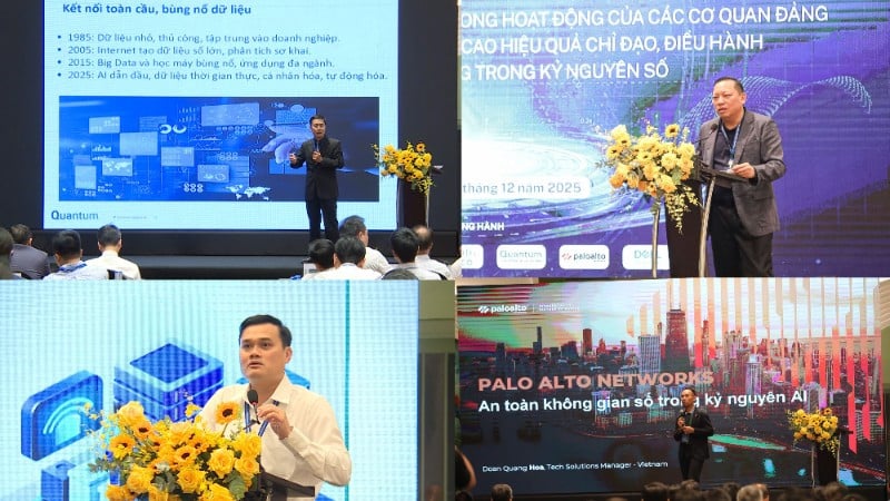 Delegierte präsentieren Beiträge auf dem thematischen Workshop „Lösungen zur Förderung der digitalen Transformation in Parteibehörden“, der vom Zentralbüro vom 5. bis 7. Dezember in Phu Quoc, An Giang, organisiert wurde. (Foto: Dinh Phuong)