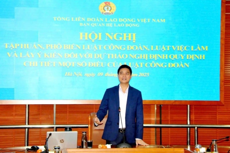 Wakil Presiden Konfederasi Buruh Umum Vietnam, Ngo Duy Hieu, berbicara di konferensi tersebut. (Foto: T.L) Phó Chủ tịch Tổng Liên đoàn Lao động Việt Nam Ngọ Duy Hiểu phát biểu tại hội nghị. (Ảnh: T.L)