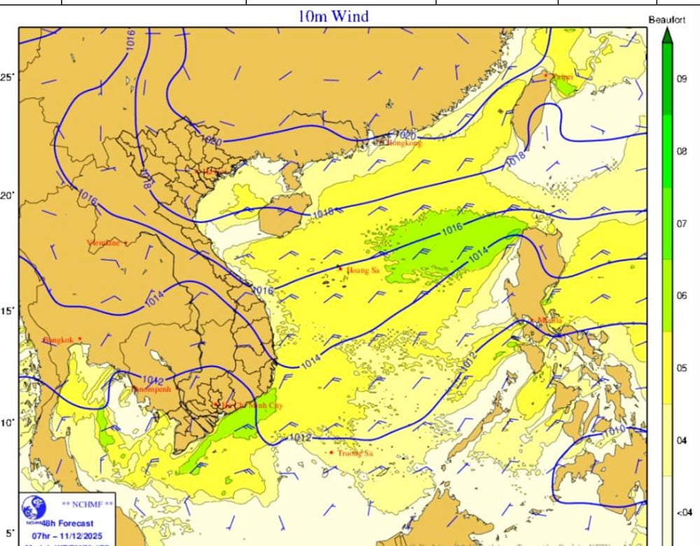 तेज हवाओं के पूर्वानुमान का मानचित्र।