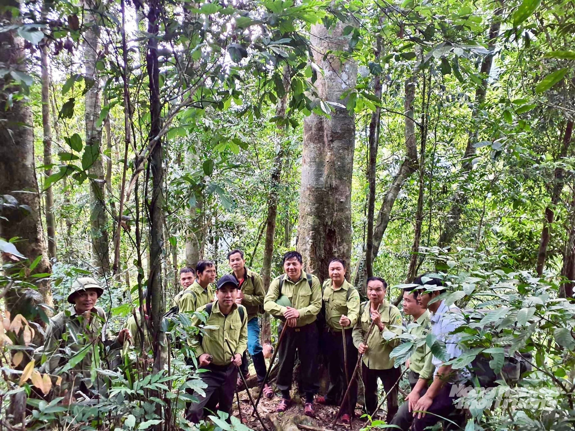មន្ត្រីអនុវត្តច្បាប់ឈប់សម្រាកបន្ទាប់ពីដើរល្បាតព្រៃ។ រូបថត៖ Quoc Toan។ Lực lượng chức năng dừng chân, nghỉ ngơi sau chuyến tuần tra rừng. Ảnh: Quốc Toản.