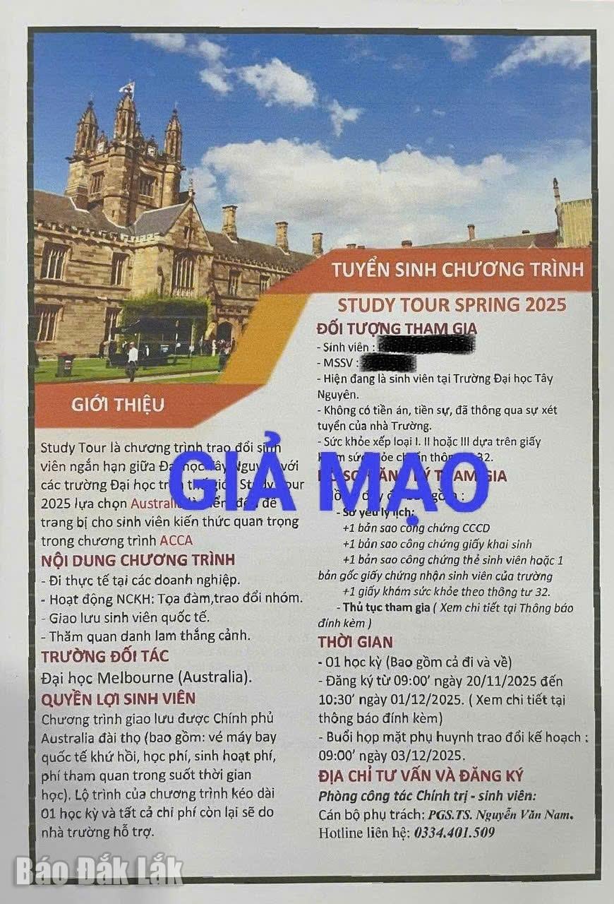 Tay Nguyen یونیورسٹی کے بارے میں غلط معلومات۔