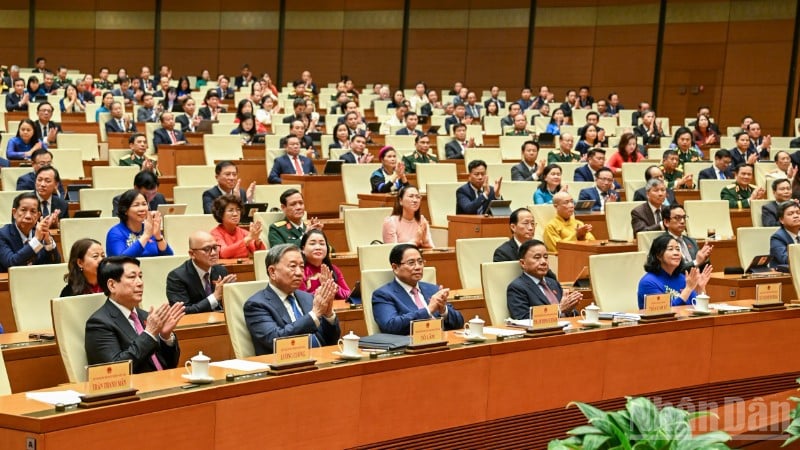 জাতীয় পরিষদের প্রতিনিধিদের সাথে দল ও রাজ্য নেতারা অধিবেশনে উপস্থিত ছিলেন। (ছবি: DUY LINH)