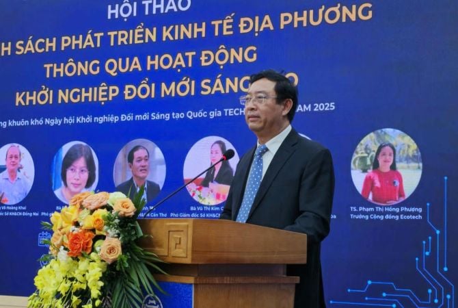 Ông Phạm Hồng Quất - Cục trưởng Cục Khởi nghiệp và Doanh nghiệp công nghệ (Bộ KH&CN) phát biểu.