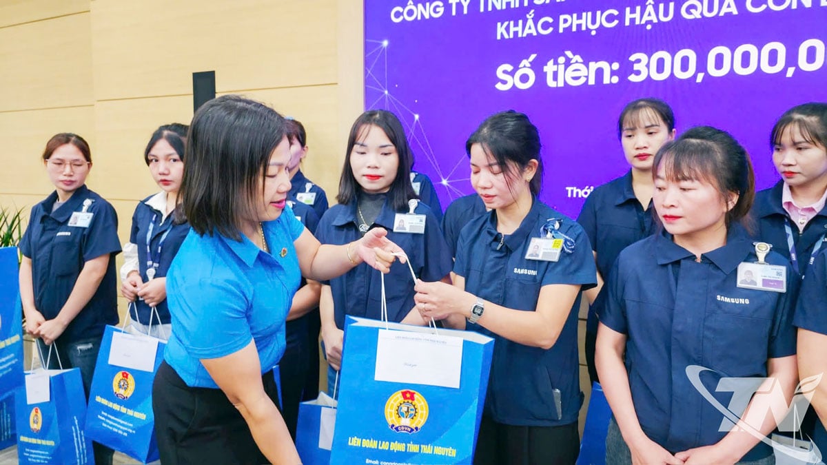 省祖国戦線委員会副委員長、省労働連合議長のド・ティ・ヒエン同志が、洪水被害を受けた労働者に贈り物を贈呈した。