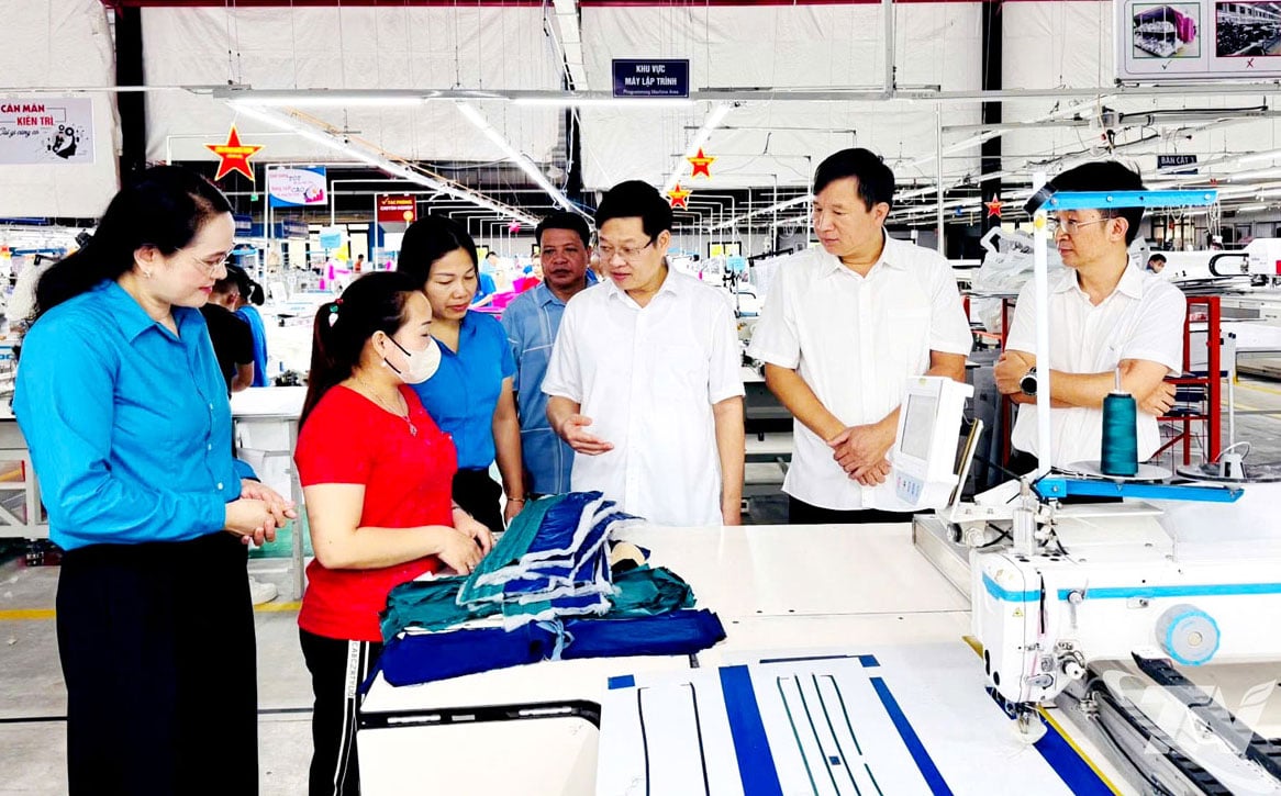 Kameraad Dinh Quang Tuyen, vice-secretaris van het Provinciaal Partijcomité en voorzitter van het Provinciaal Vaderlands Frontcomité, heeft de situatie van de werknemers in de fabriek van de TNG Investment and Trading Joint Stock Company beoordeeld.