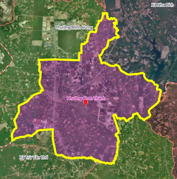 Mapa zeměpisné polohy oddělení Chơn Thành, město Chơn Thành, provincie Bình Phước.