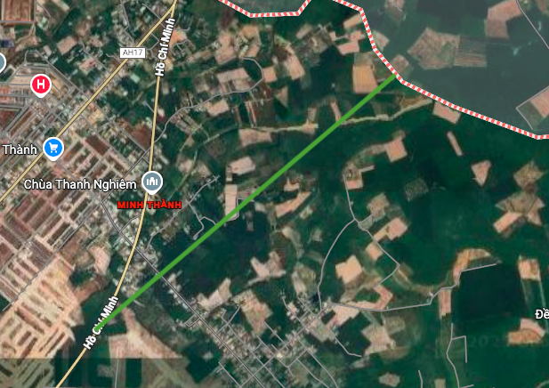 Satelitní mapa trasy rychlostní silnice Dak Nong – Chon Thanh procházející městskou částí Chon Thanh.