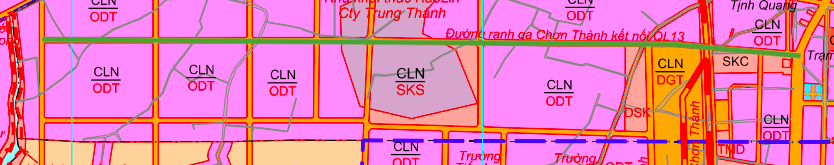 Térkép, amelyen a Chơn Thành vasútállomás határának tervezett útvonala látható a 13-as főúthoz való csatlakozáskor.