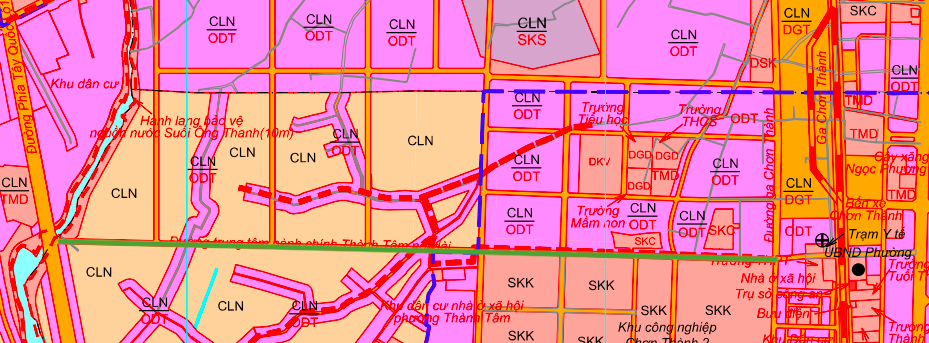 A meghosszabbított Thành Tâm közigazgatási központú út tervezett útvonalának térképe.