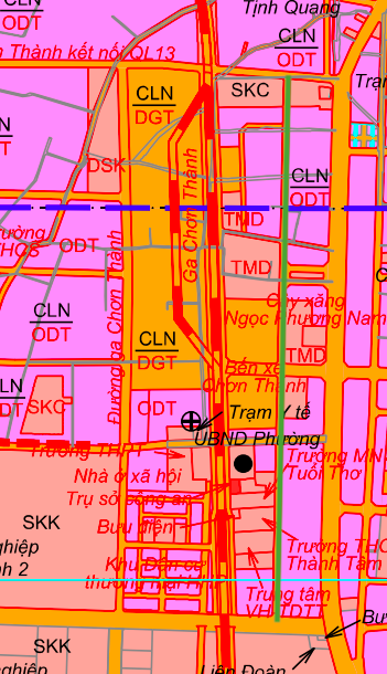 Gambar rajah perancangan untuk jalan selari ke Lebuhraya Kebangsaan 14 (AH17) di wad Chơn Thành.