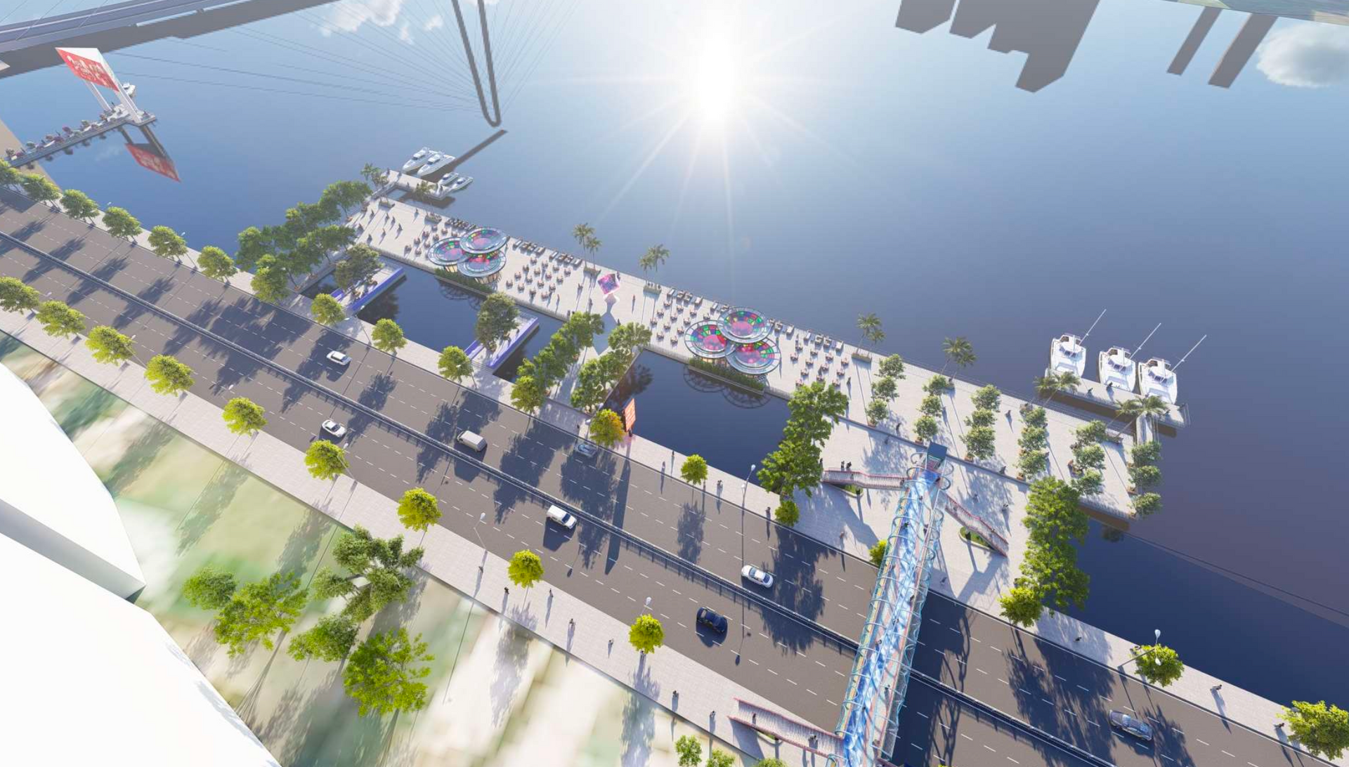 نمای پرسپکتیو از منطقه اطراف اسکله C پس از بازسازی و تبدیل آن به یک جزیره گل.