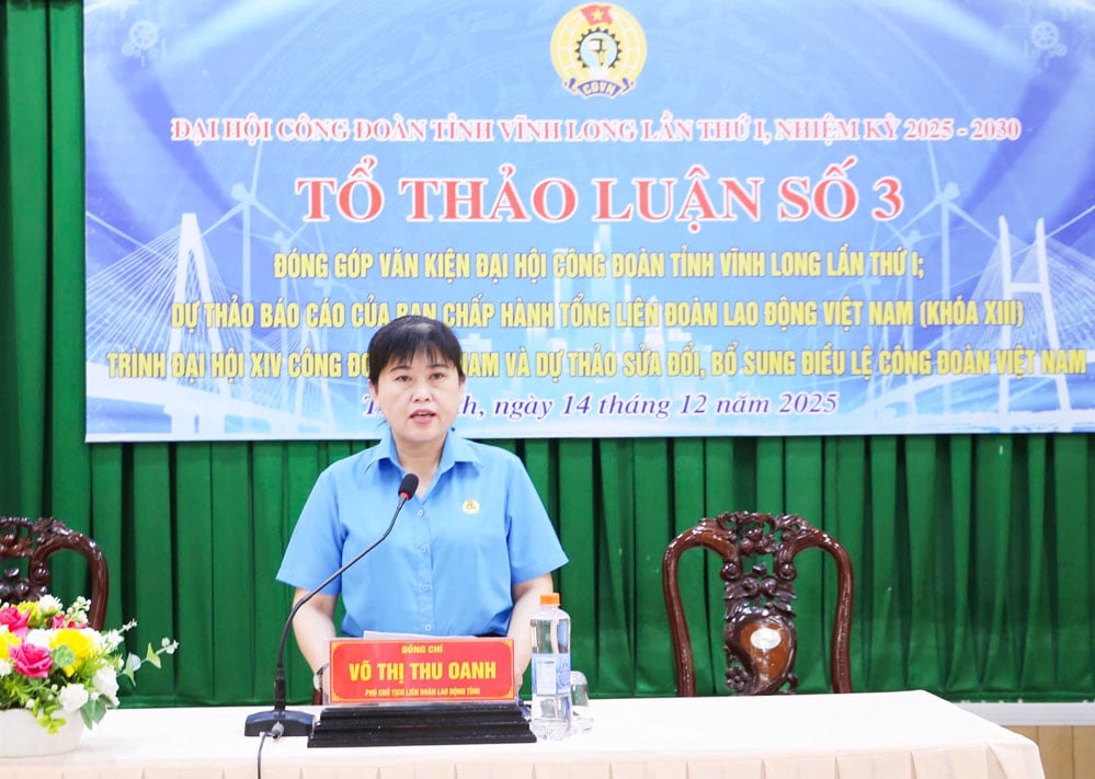 Đồng chí Võ Thị Thu Oanh- Phó Chủ tịch LĐLĐ tỉnh phát biểu kết luận hội nghị.