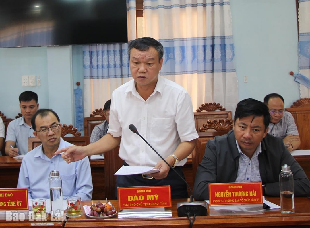 លោក ដាវ មី អនុប្រធានគណៈកម្មាធិការប្រជាជនខេត្ត ថ្លែងនៅក្នុងកិច្ចប្រជុំការងារនៅសង្កាត់ដុងហ័រ។