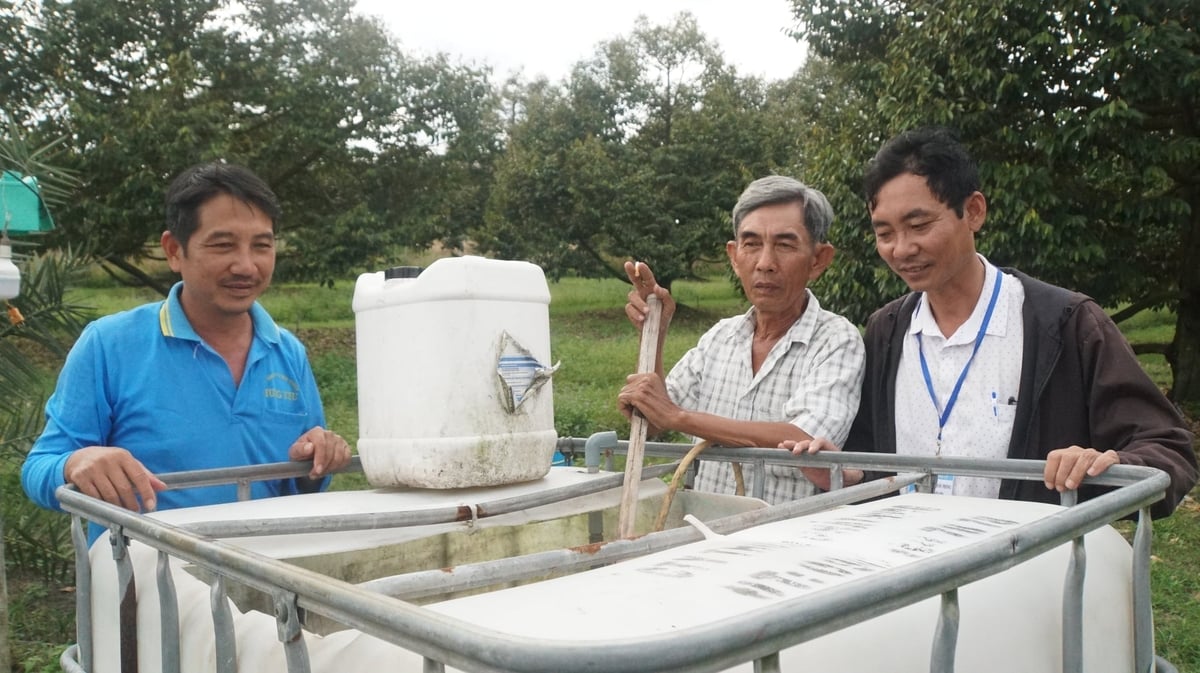 Ông Mỹ (giữa) hướng dẫn các thành viên sản xuất theo quy trình VietGAP. Ảnh: Trần Trung.