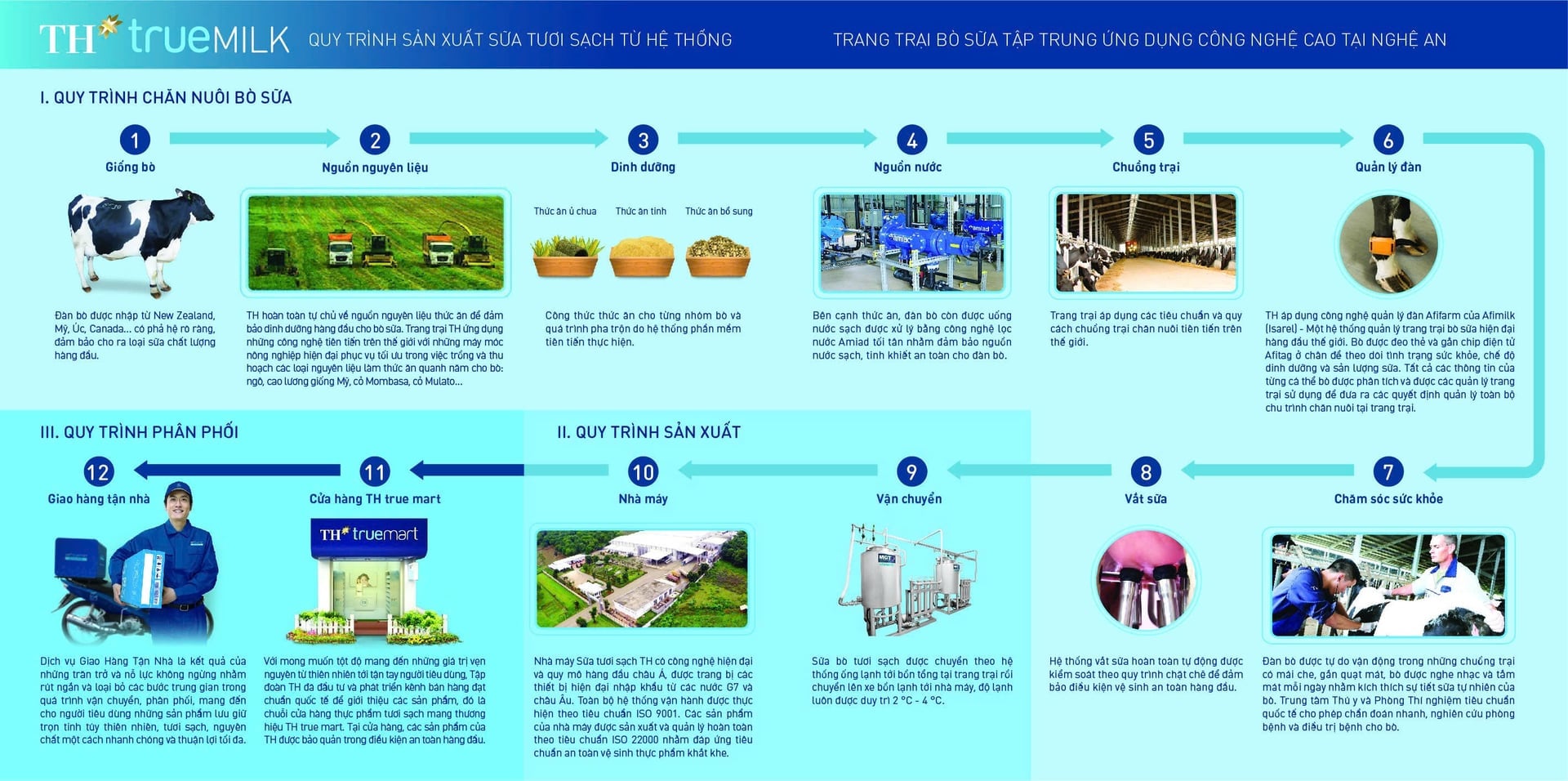 12-етапний міжнародний стандартний процес приготування дозволяє отримати склянку свіжого, чистого справжнього молока TH. Фото: TH. Quy trình 12 bước tiêu chuẩn quốc tế làm nên ly sữa tươi sạch TH true MILK. Ảnh: TH.