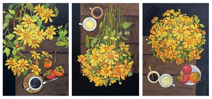 Vải vụn, khắc gỗ, sơn dầu kể chuyện ‘Hoa xuống phố’ - Ảnh 8.