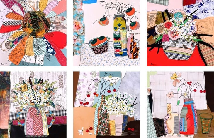 Vải vụn, khắc gỗ, sơn dầu kể chuyện ‘Hoa xuống phố’ - Ảnh 9.