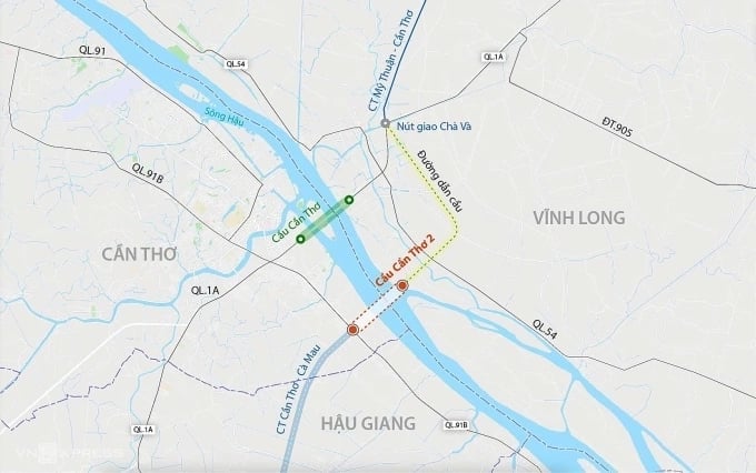 Cesta mostu Cau Tho 2. Grafika: Dang Hieu Hướng tuyến cầu Cầu Thơ 2. Đồ họa: Đăng Hiếu