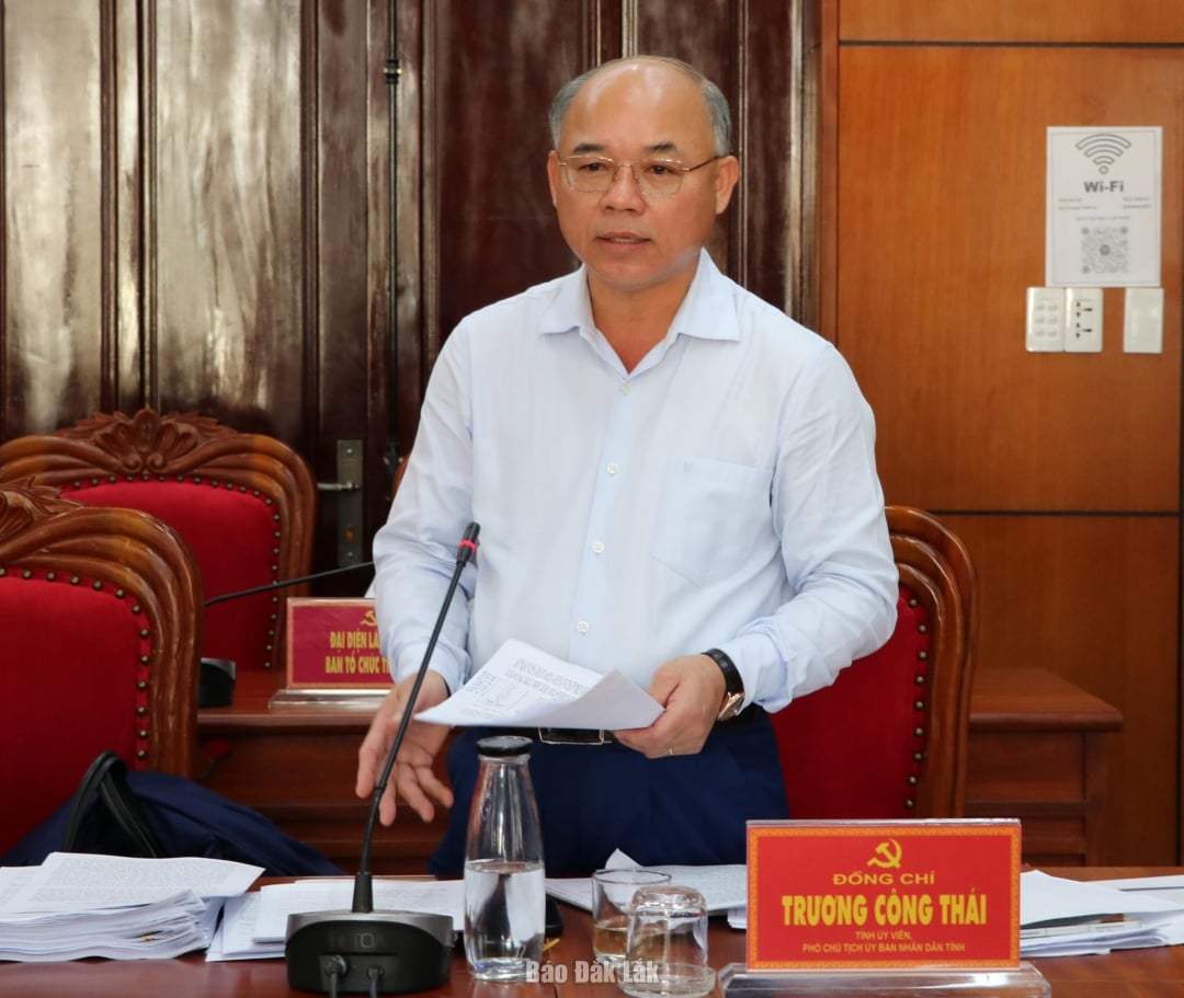 អនុប្រធានគណៈកម្មាធិការប្រជាជនខេត្ត លោក ទ្រឿង កុង ថៃ បានថ្លែងសុន្ទរកថានៅក្នុងសន្និសីទ។